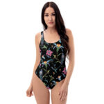 Maillot de Bain 1 Pièce Femme noir motif Fleuri Exotique
