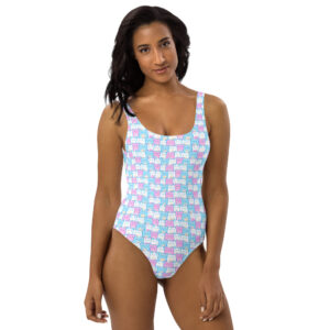 Maillot de Bain 1 Pièce Femme bleu rose pale chat Kawaii harajuku Y2K aesthetic