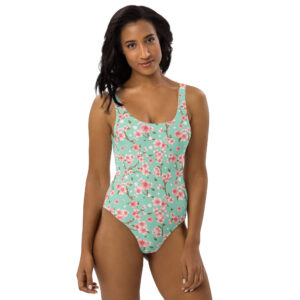 Maillot de Bain 1 Pièce Femme vert clair fleuri sakura japon retro vintage tendance à fleurs japonnaises